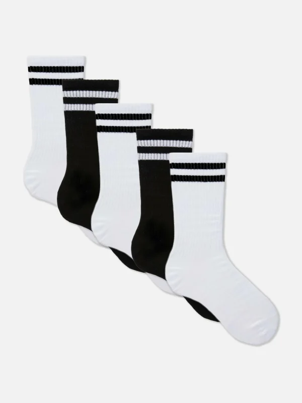 Primark 5-Pack Striped Sports Socks Black/White Cheap