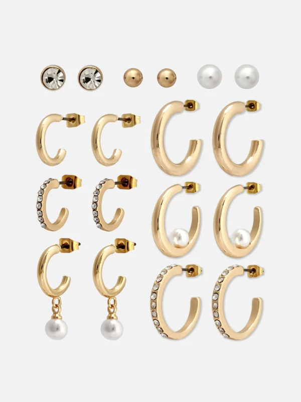 Primark 9-Pack Stud And Hoop Earrings Yellow Best Sale