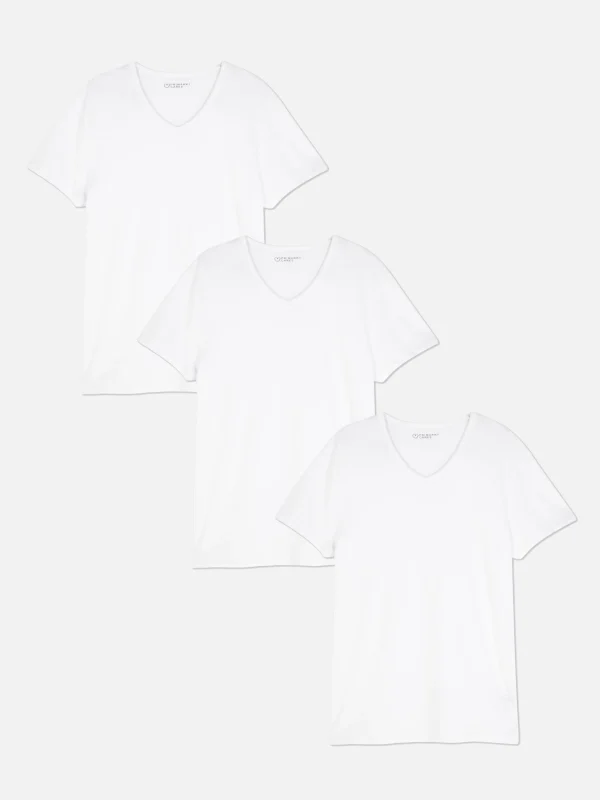 Primark 3-Pack V-Neck Base T-Shirts White Hot