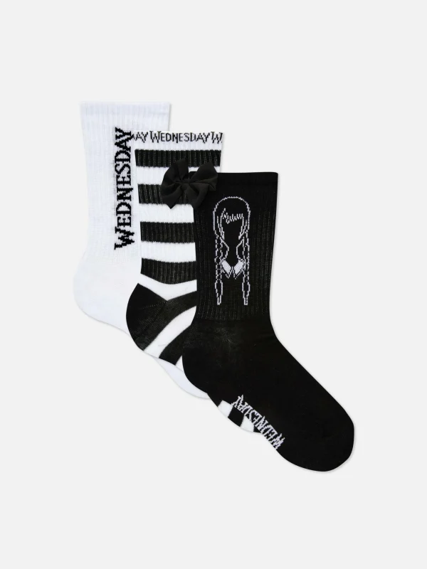 Primark 3-Pack Wednesday Addams Crew Socks Black Best