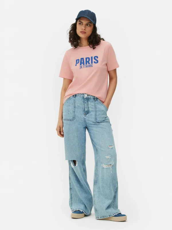 Primark Paris Graphic T-Shirt Pink Fashion