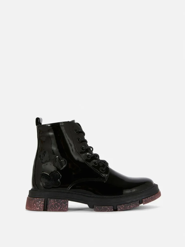 Primark Patent Faux Leather Sparkle Sole Boots Black Best