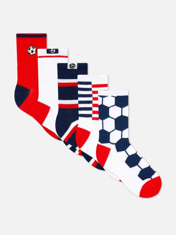 Primark 5pk Football Crew Socks Red Hot