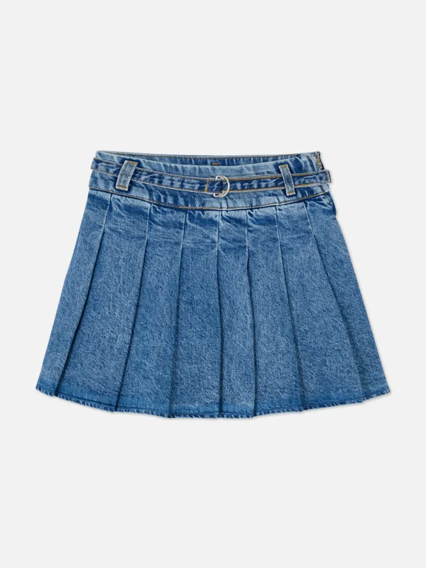 Primark Pleated Denim Skirt Blue Clearance