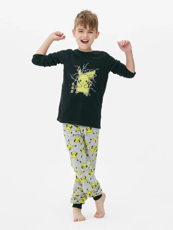 Primark Pokémon Pikachu T-Shirt And Bottoms Pajamas Black Cheap