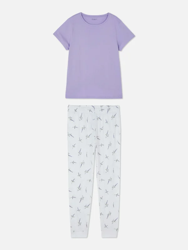 Primark Printed Jersey Short Sleeve Pajamas Lavender Shop