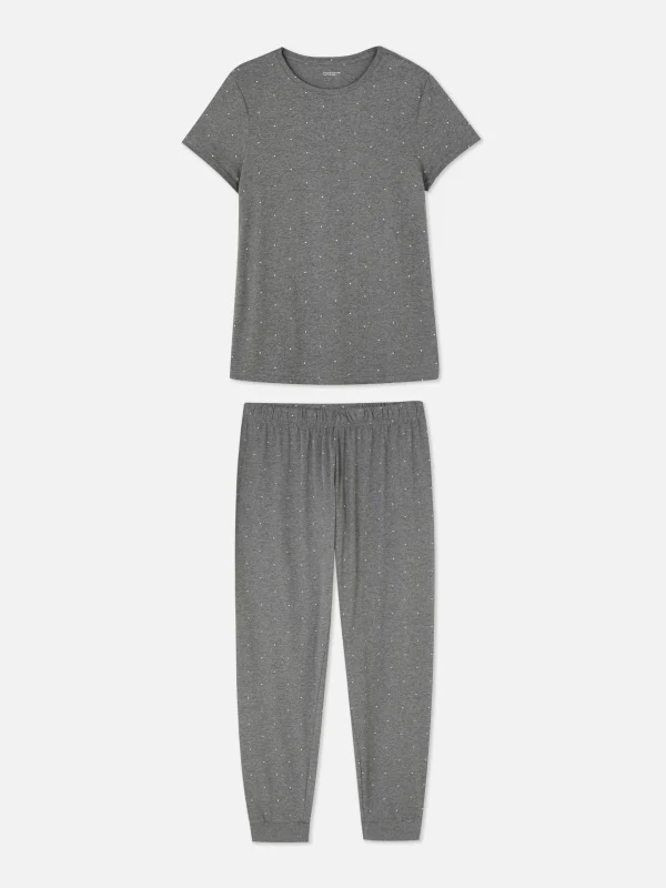 Primark Printed Jersey Short Sleeve Pajamas Charcoal Online