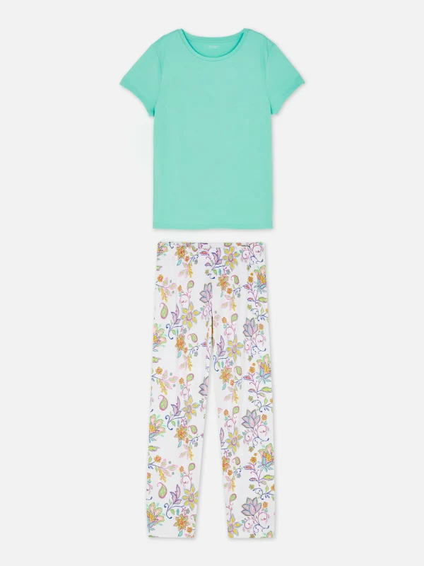 Primark Printed Short Sleeve Pajamas Aqua Flash Sale