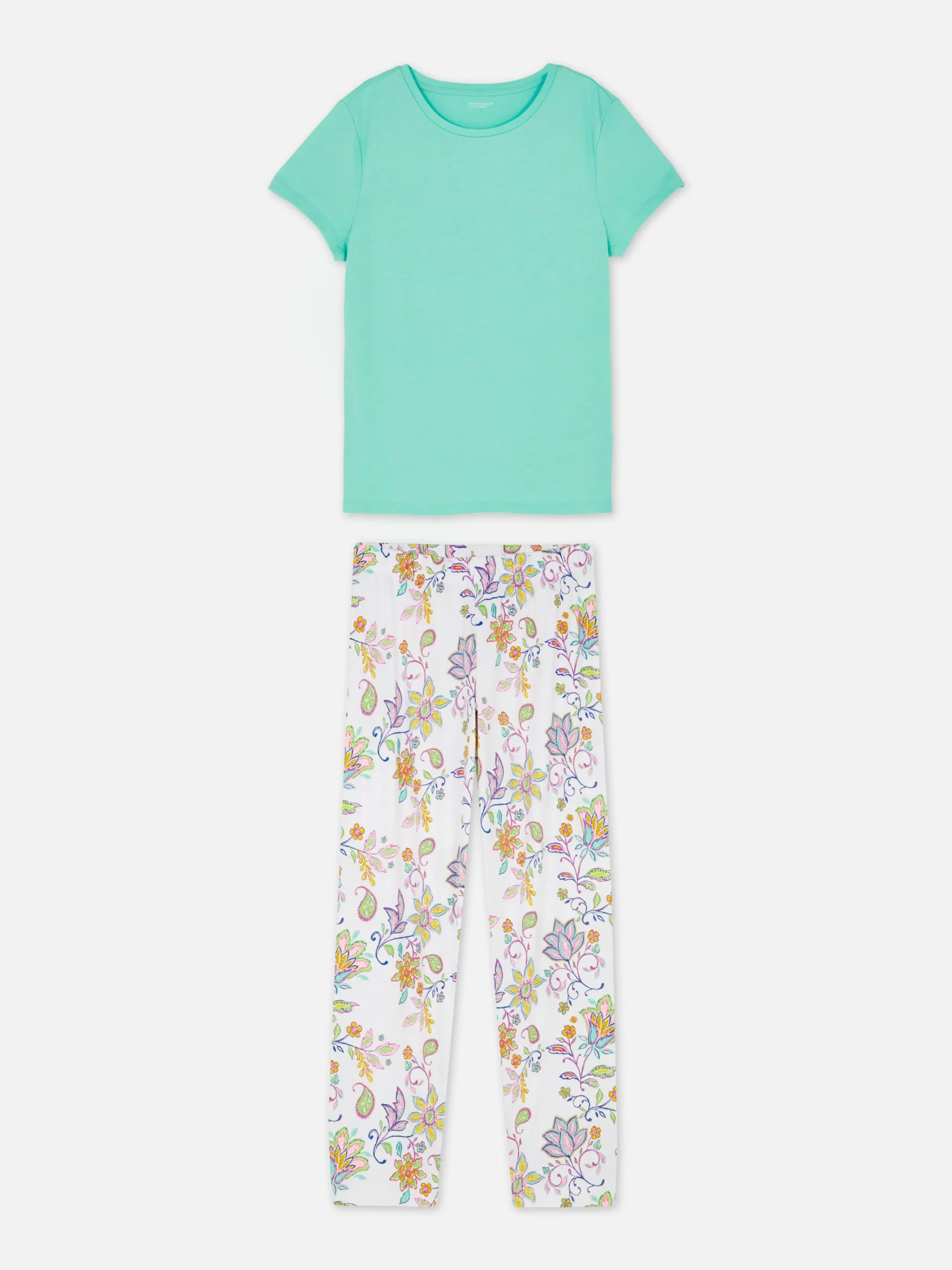 Primark Printed Short Sleeve Pajamas Aqua Flash Sale