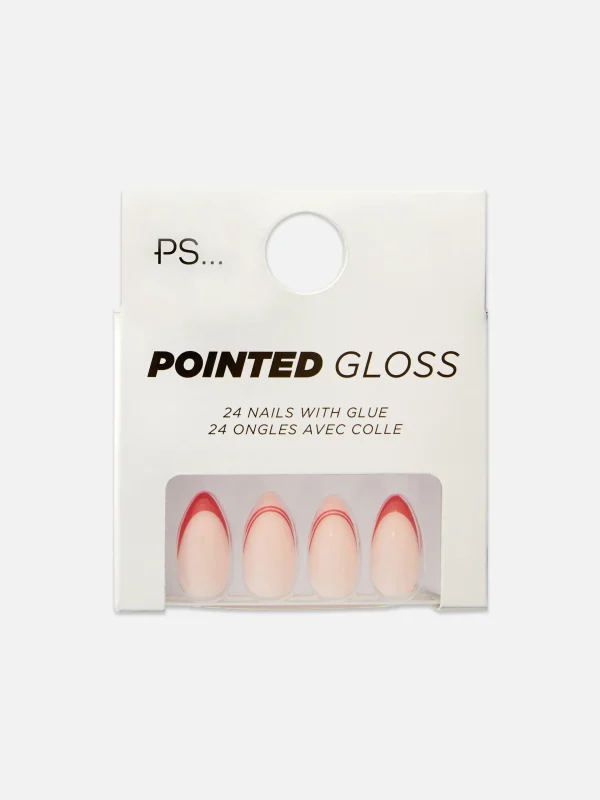 Primark PS Pointed Gloss Contrast Tip Faux Nails Red Hot