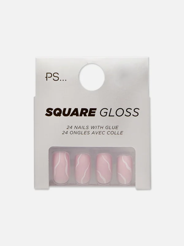 Primark PS Square Gloss Swirled Faux Nails White Flash Sale