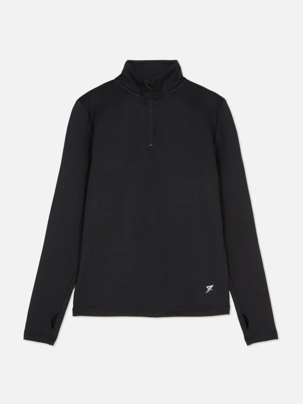 Primark Quarter Zip Track Top With Thumb Holes Black New