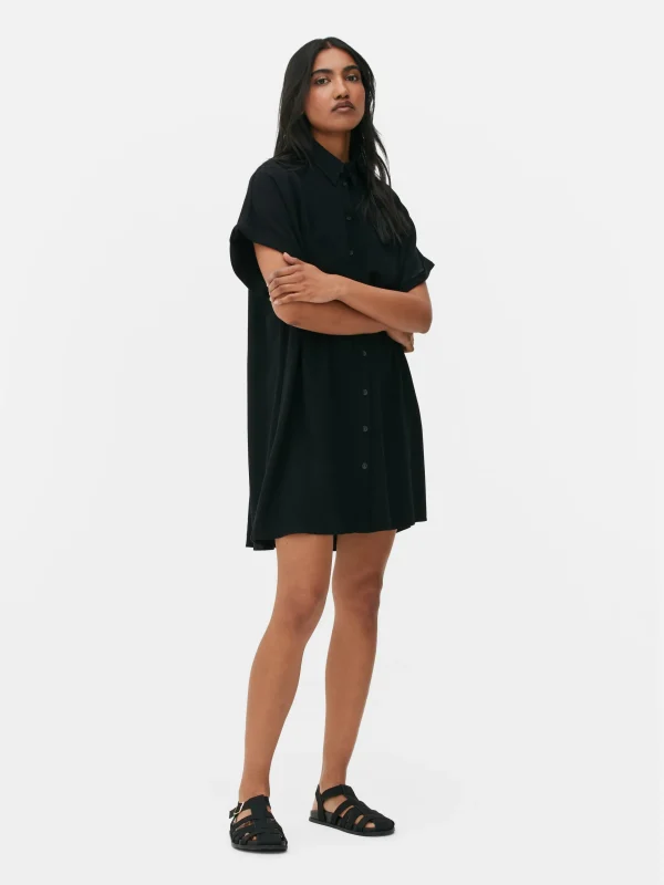 Primark Relaxed Fit Short Sleeve Shirt Dress Black Hot