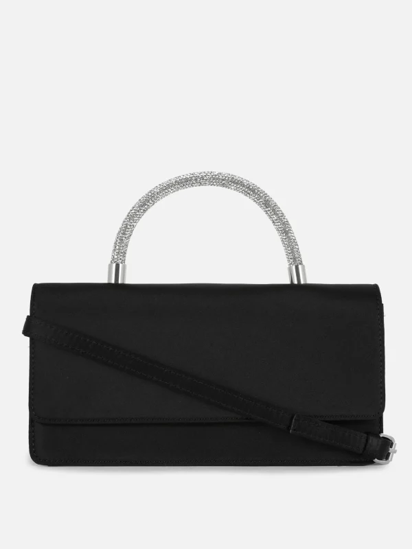 Primark Rhinestone Handle Satin Crossbody Bag Black Outlet