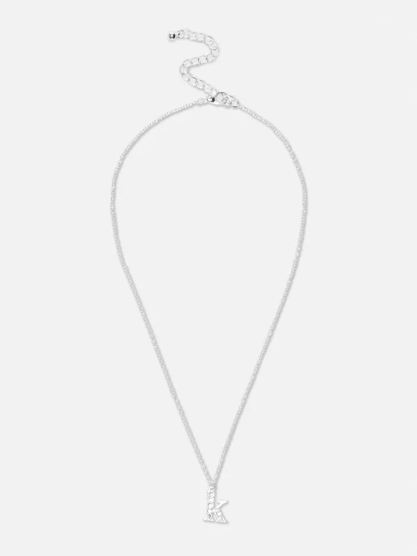 Primark Rhinestone Initial Pendant Necklace White Shop