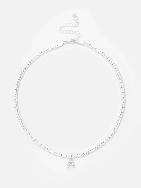 Primark Rhinestone Initial Snake Chain Necklace White Discount