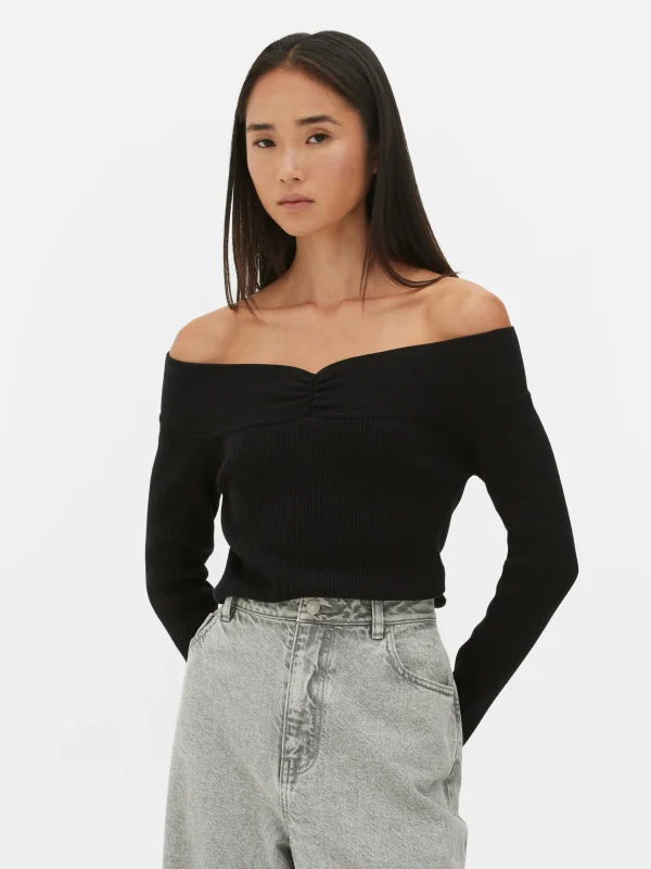 Primark Ribbed Bardot Sweater Black Online