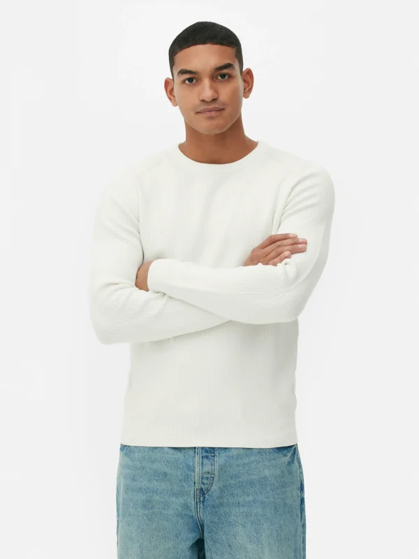 Primark Ribbed Crew Neck Sweater Ivory Flash Sale
