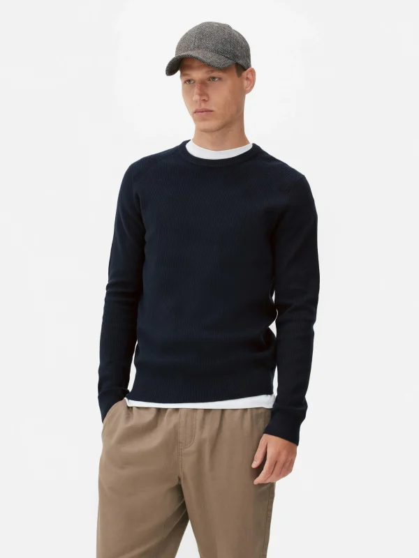 Primark Ribbed Crew Neck Sweater Navy Hot