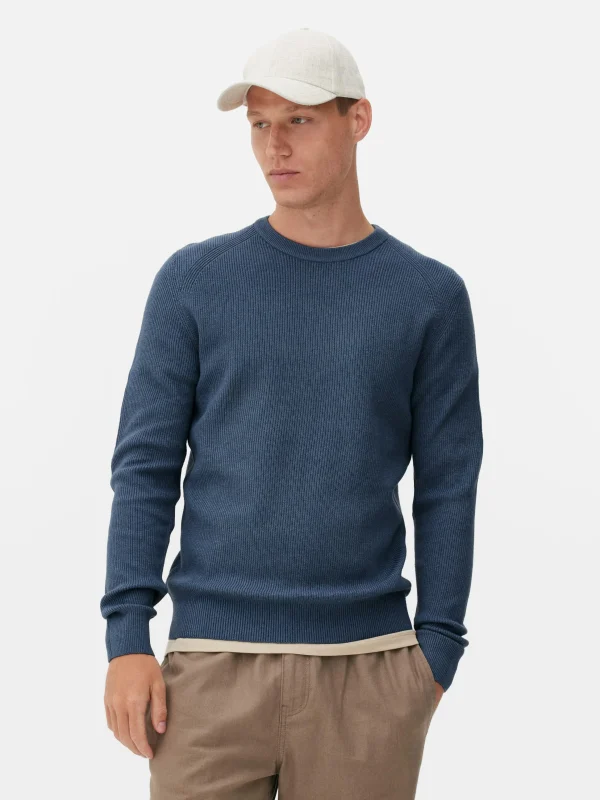 Primark Ribbed Crew Neck Sweater Blue Cheap