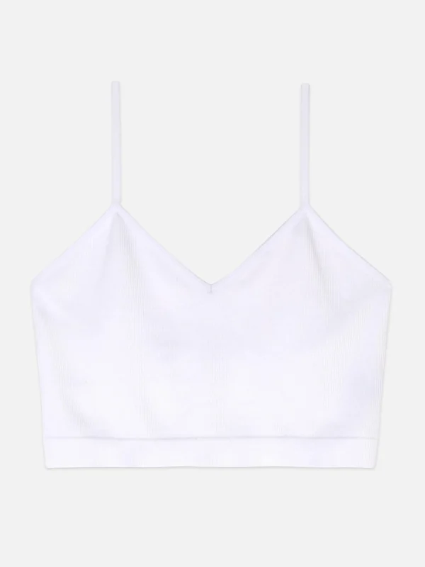 Primark Ribbed Cropped Cami Pajama Top White Best Sale