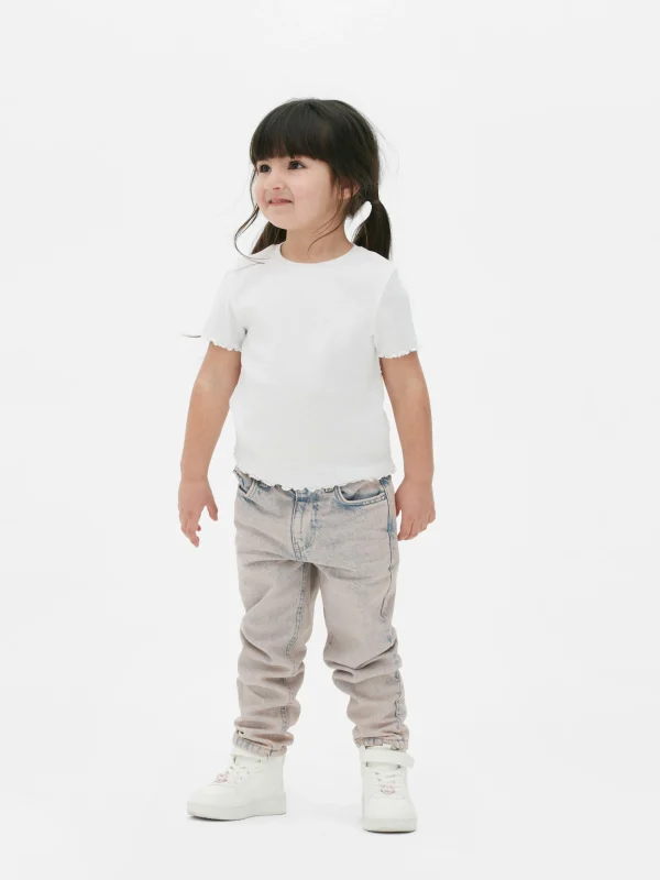 Primark Ribbed Lettuce Trim T-Shirt White Online