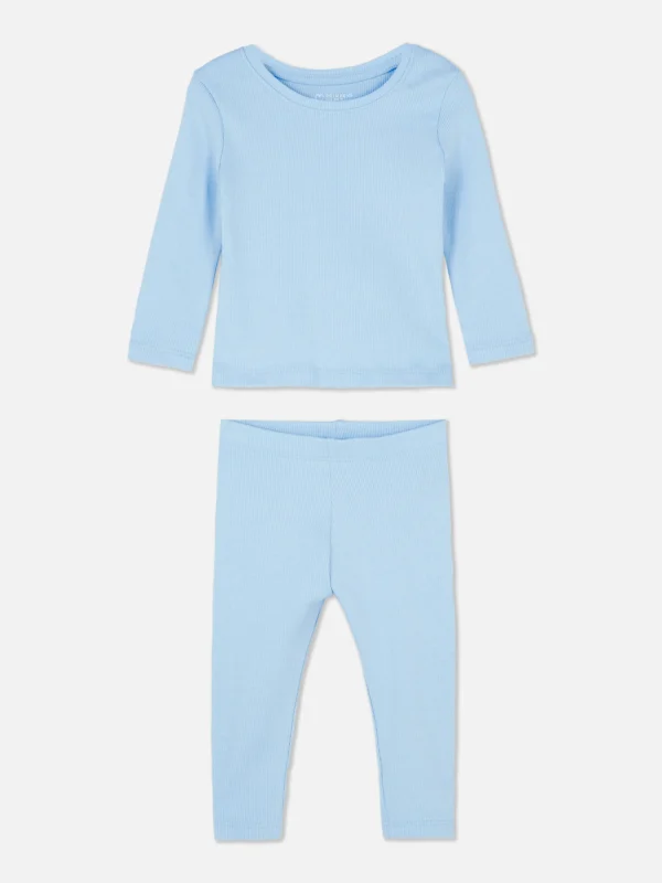 Primark Ribbed T-Shirt And Leggings Set Light Blue Cheap