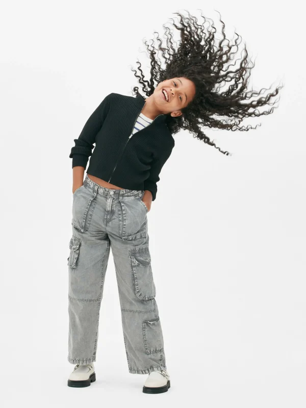 Primark Ribbed Zip Cardigan Black Best