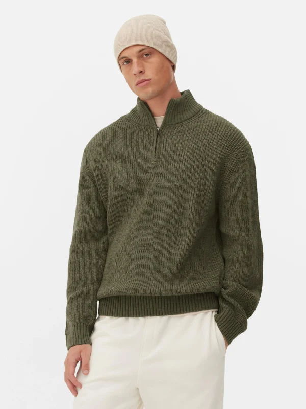 Primark Rib-Knit Half-Zip Sweater Green New