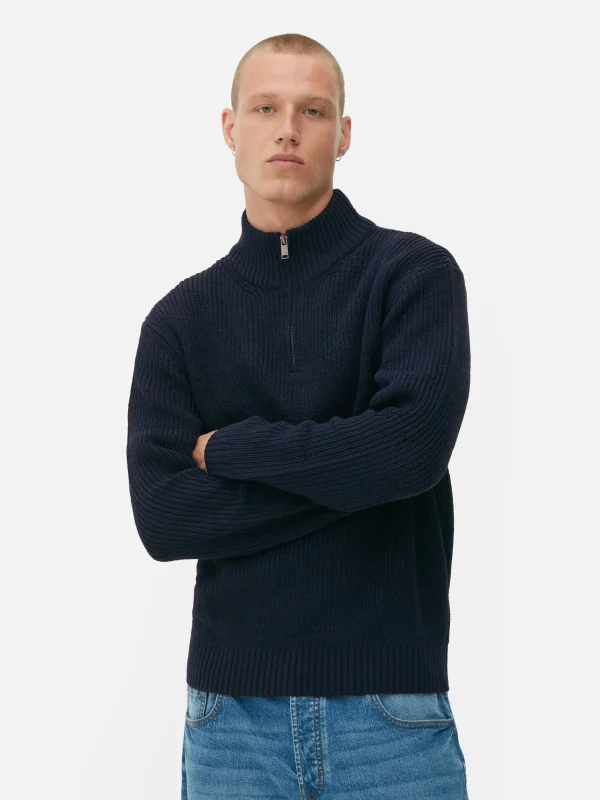 Primark Rib-Knit Half-Zip Sweater Navy Online