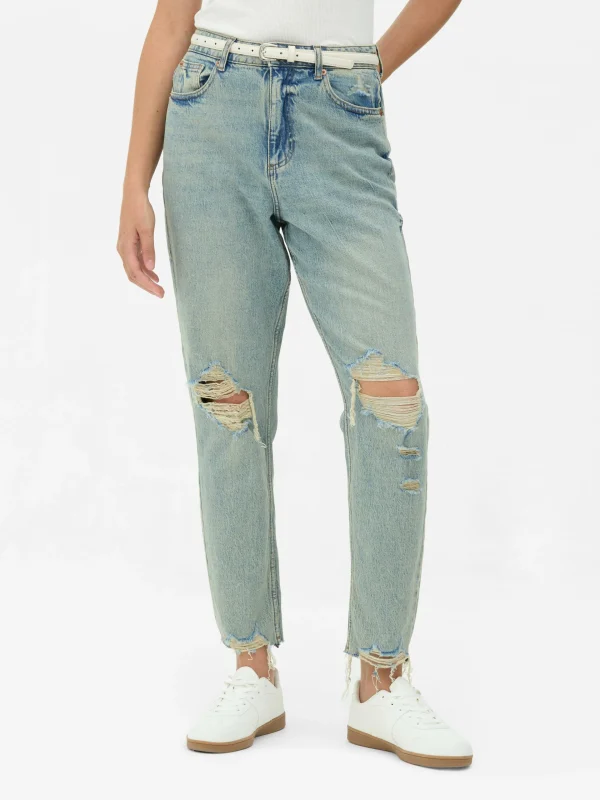 Primark Ripped Denim Mom Jeans Light Blue New