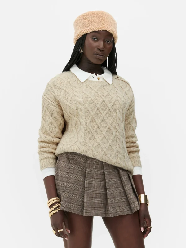 Primark Rita Ora Buttoned Cable Knit Sweater Beige Clearance