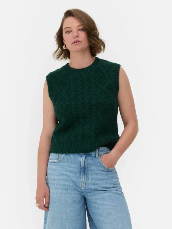 Primark Rita Ora Cable Knit Vest Dark Green Hot