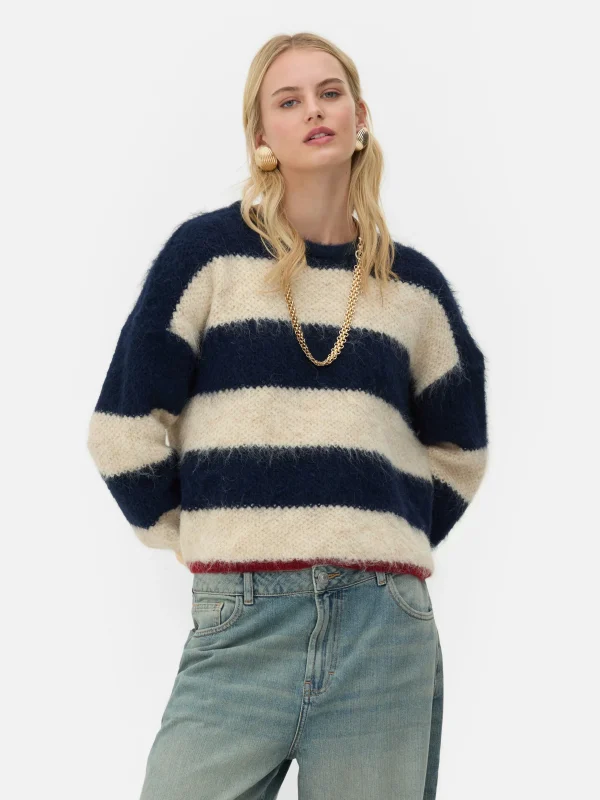 Primark Rita Ora Fluffy Striped Sweater Navy Hot