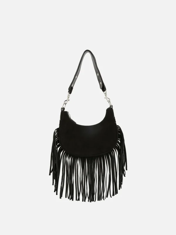 Primark Rita Ora Fringed Suede Shoulder Bag Black Sale