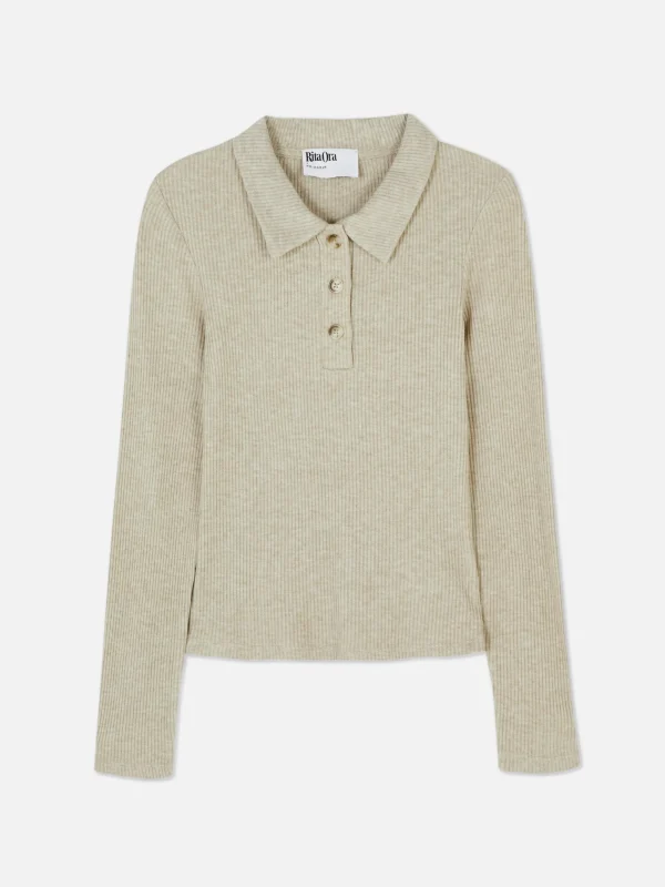 Primark Rita Ora Long Sleeve Ribbed Polo Oatmeal Cheap
