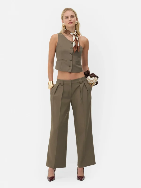 Primark Rita Ora Slouchy Pleated Wide Leg Pants Brown Outlet