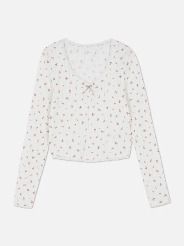 Primark Rose Pointelle Long Sleeve Pajama Top Multi Cheap