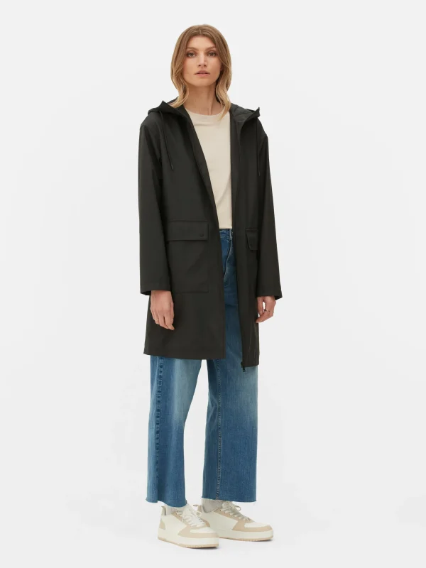 Primark Rubberized Hooded Raincoat Black Best Sale