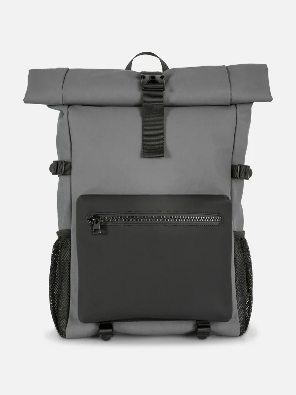 Primark Rubberized Roll Top Backpack Gray New