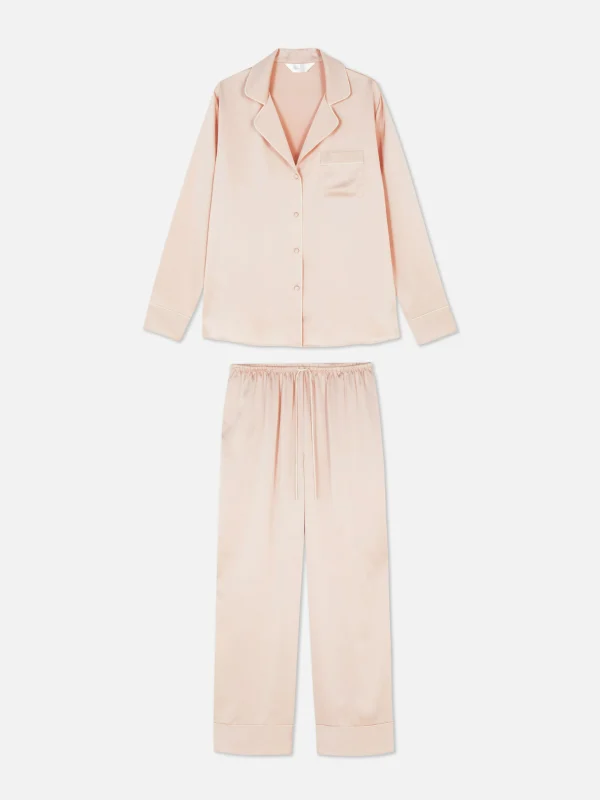 Primark Satin Long Pajamas Light Pink Cheap