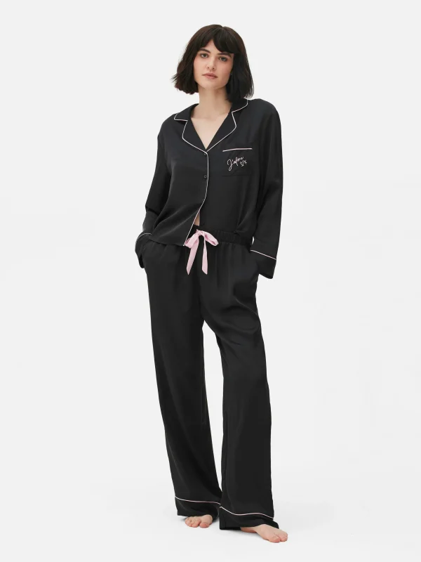 Primark Satin Long Sleeve Pajamas Black Best Sale