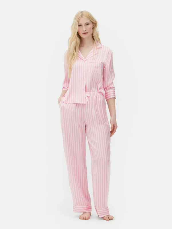 Primark Satin Long Sleeve Pajamas Pink Online