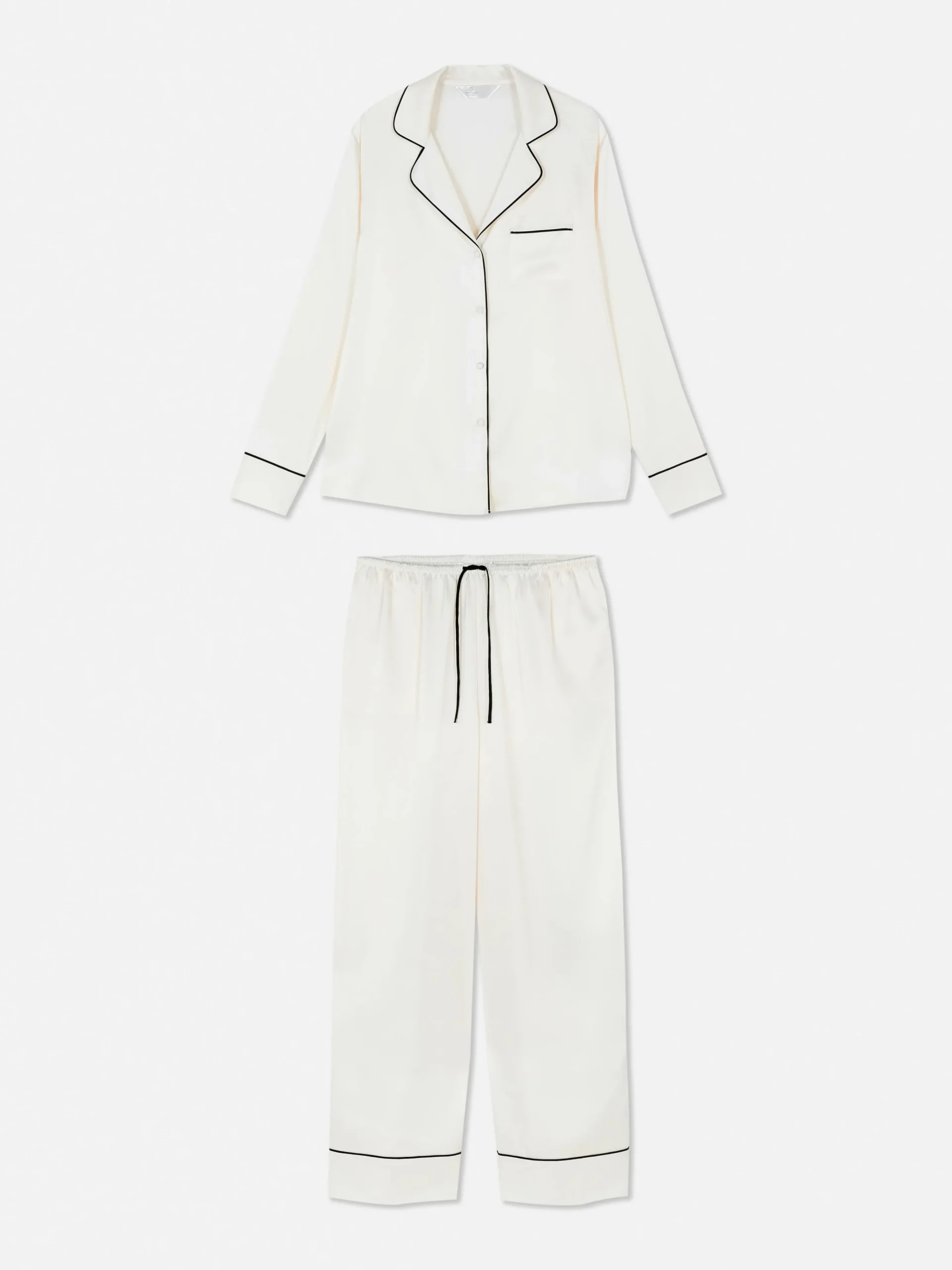 Primark Satin Long Sleeve Shirt Pajama Set Ivory Store