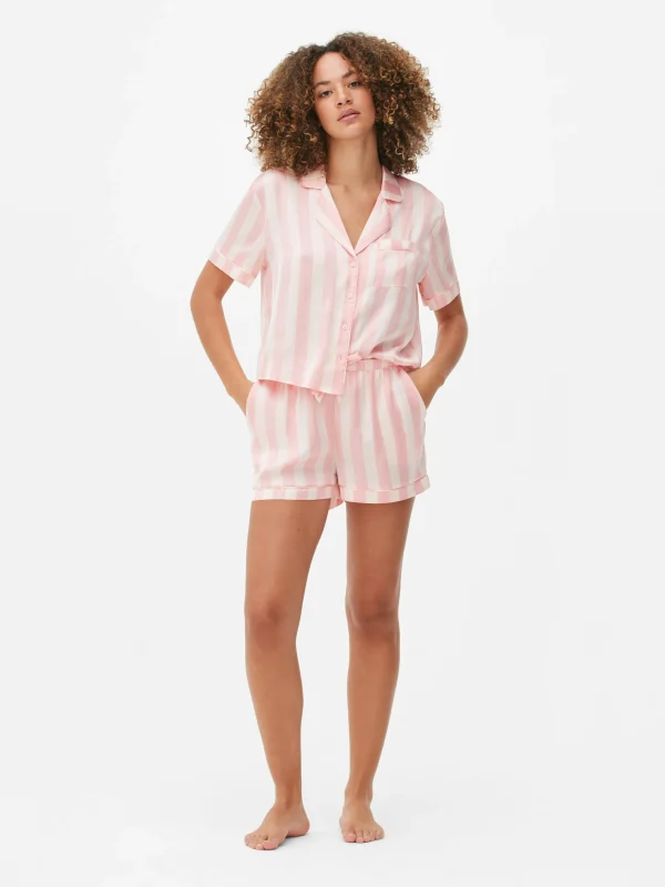 Primark Satin Shirt & Shorts Pajama Set Light Pink Flash Sale