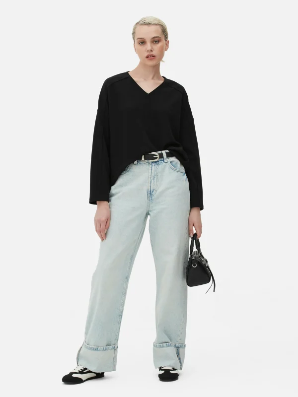 Primark Seam Detail Long Sleeve Top Black Sale