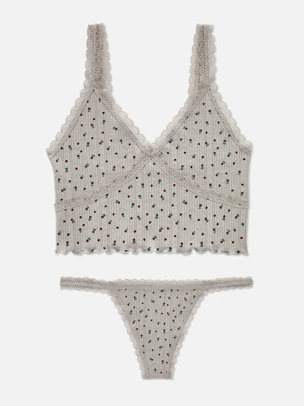 Primark Seamless Pointelle Cami And Thong Set Gray Hot