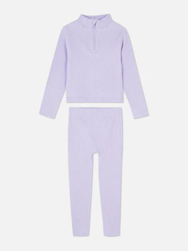 Primark Seamless Ribbed Top And Leggings Set Lilac Best