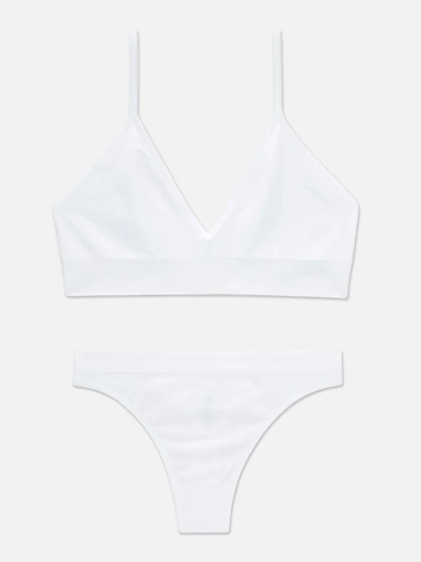 Primark Seamless Triangle Bralette And Thong Set White Outlet