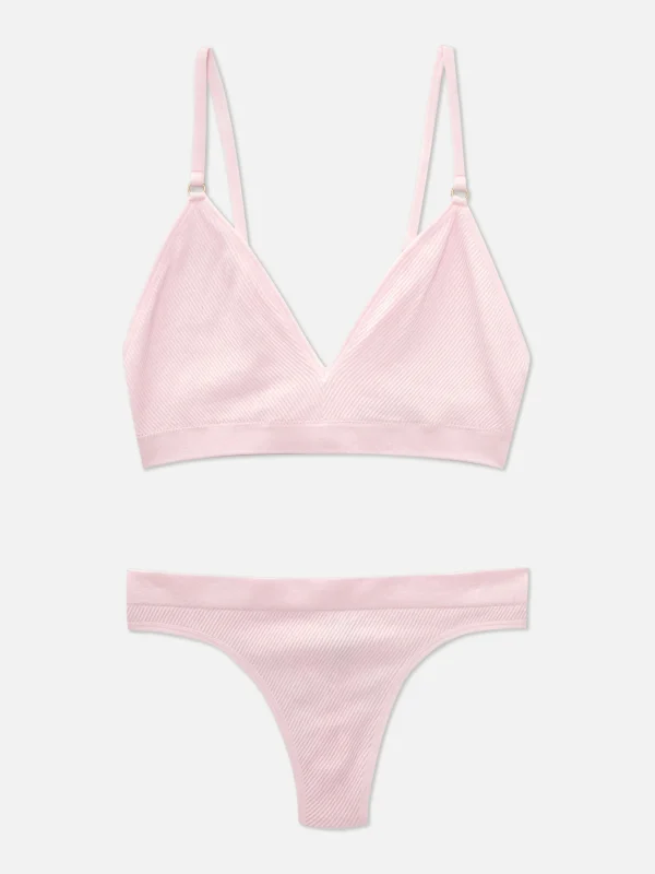 Primark Seamless Triangle Bralette And Thong Set Light Pink Sale